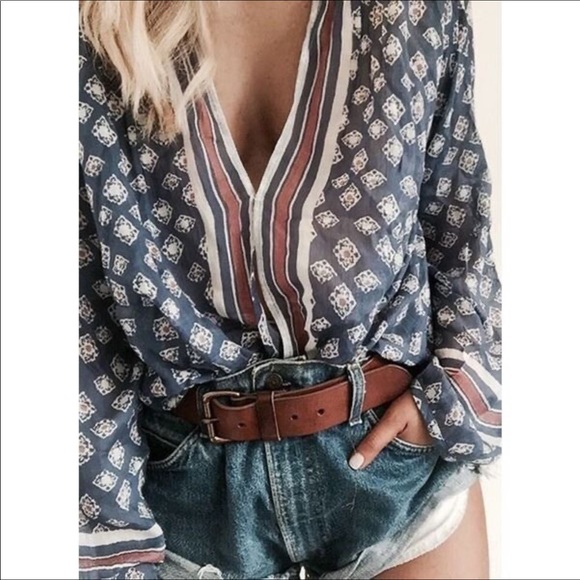 Free People border Print Peasant Top - Picture 1 of 11